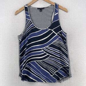 BANANA REPUBLIC Tank Top Womens S Sasha Mixed Striped Racerback Silk Cotton Blue